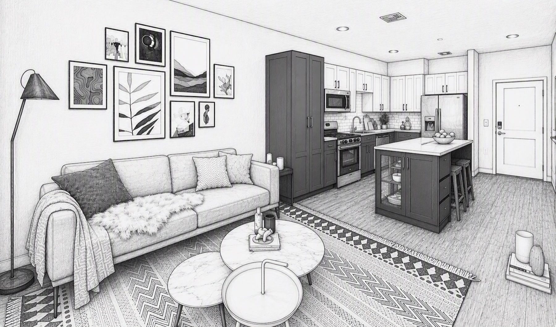 living and a kitchen