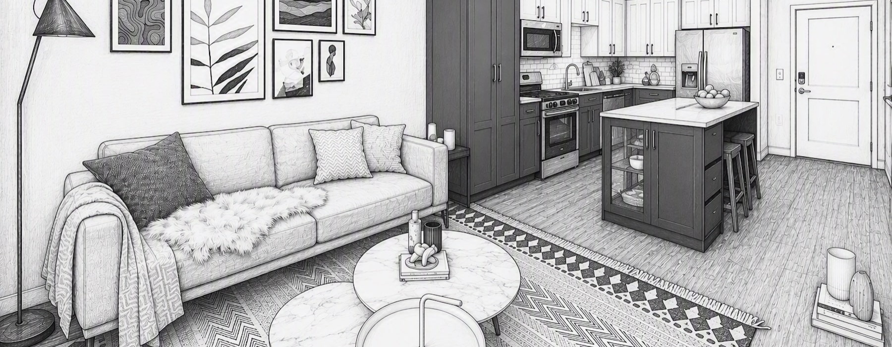 living and a kitchen